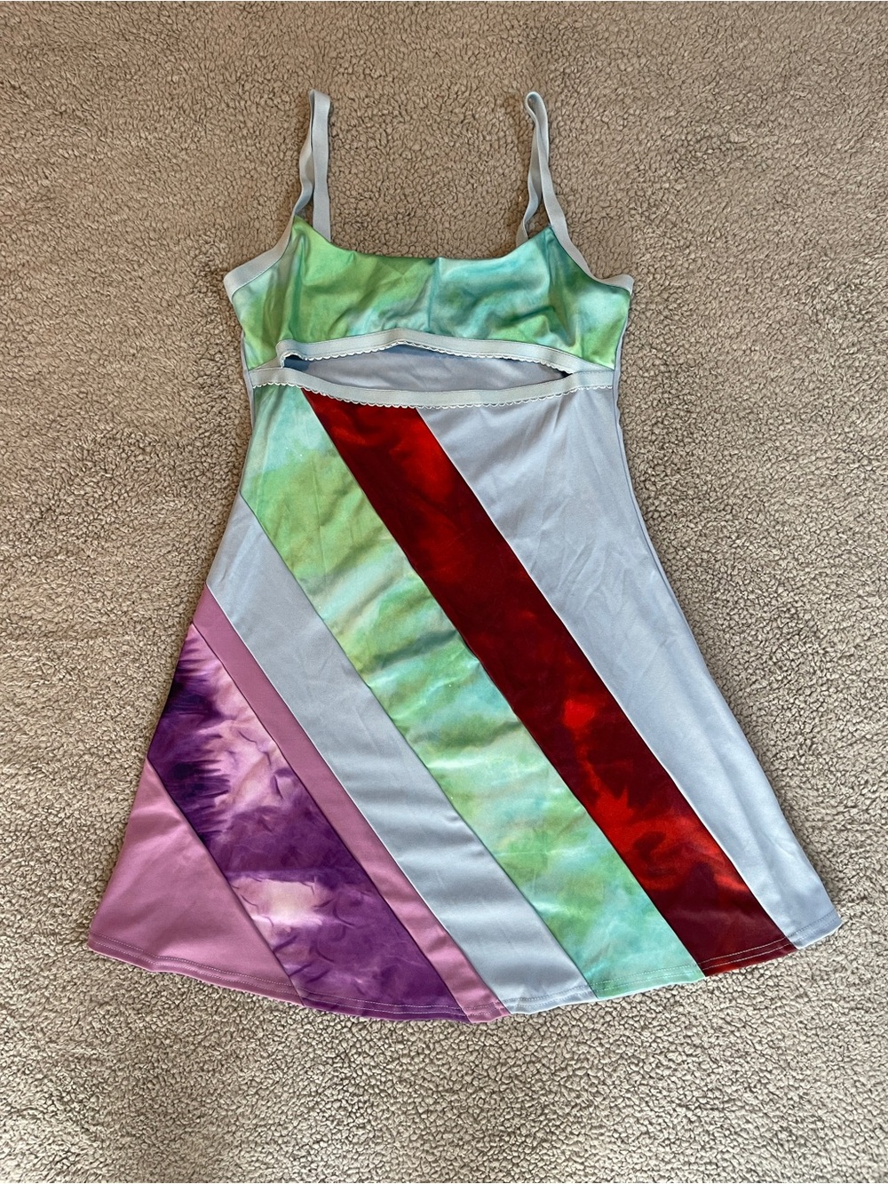 Diagonal Stripe Mini Slip Dress in Green, Red, Purple